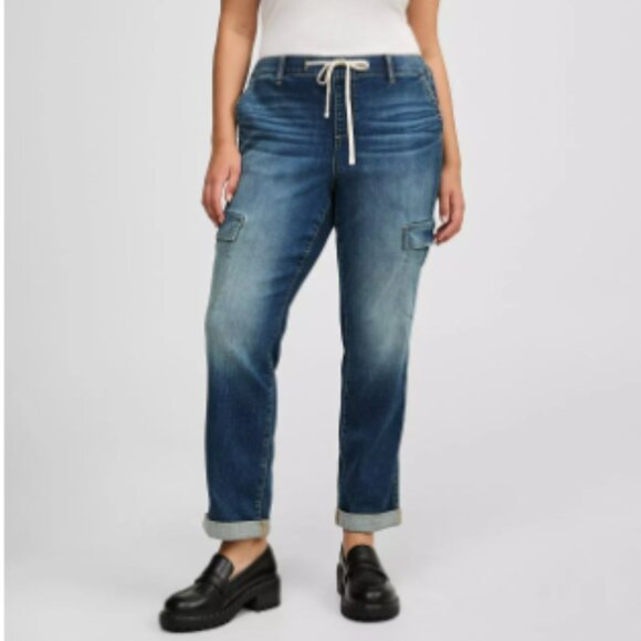 Torrid 5R Weekend Boyfriend Mid Rise Cargo Jean Blue Stretch - Picture 1 of 8